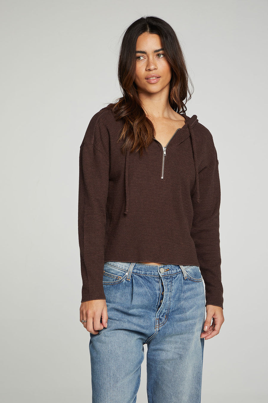 Long Sleeve Semi Cropped Zip Front Hoodie WOMENS chaserbrand