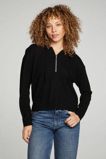 Long Sleeve Semi Cropped Zip Front Hoodie WOMENS chaserbrand