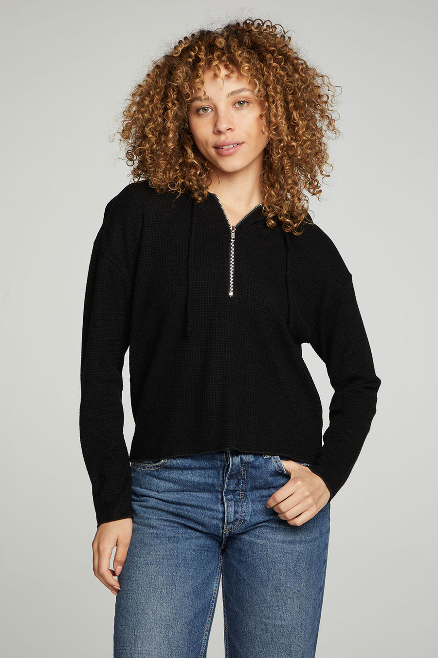 Long Sleeve Semi Cropped Zip Front Hoodie WOMENS chaserbrand