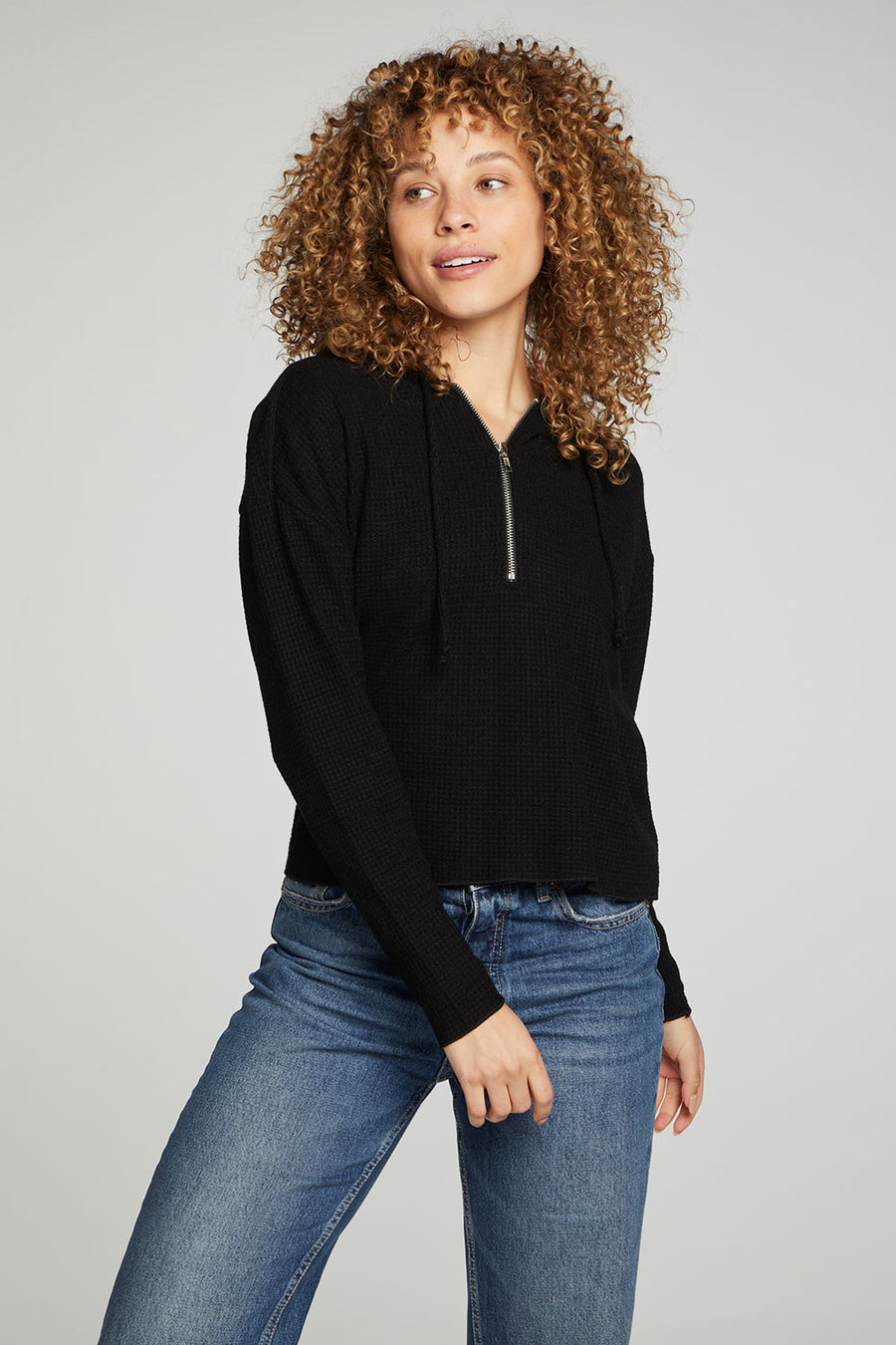 Long Sleeve Semi Cropped Zip Front Hoodie WOMENS chaserbrand