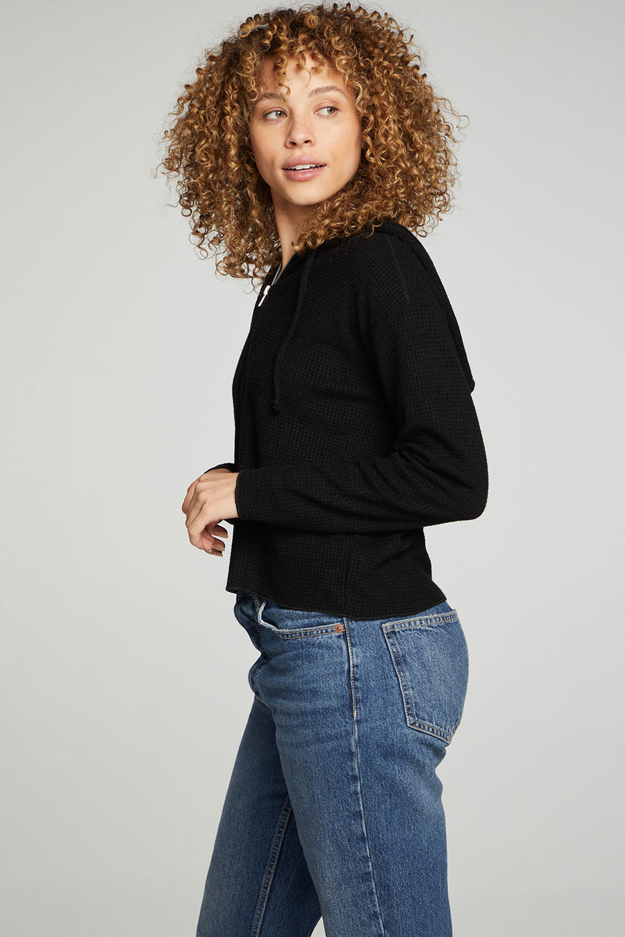 Long Sleeve Semi Cropped Zip Front Hoodie WOMENS chaserbrand