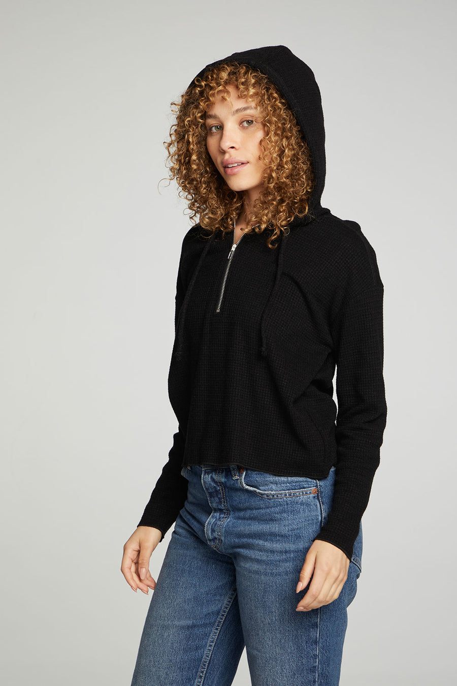 Long Sleeve Semi Cropped Zip Front Hoodie WOMENS chaserbrand