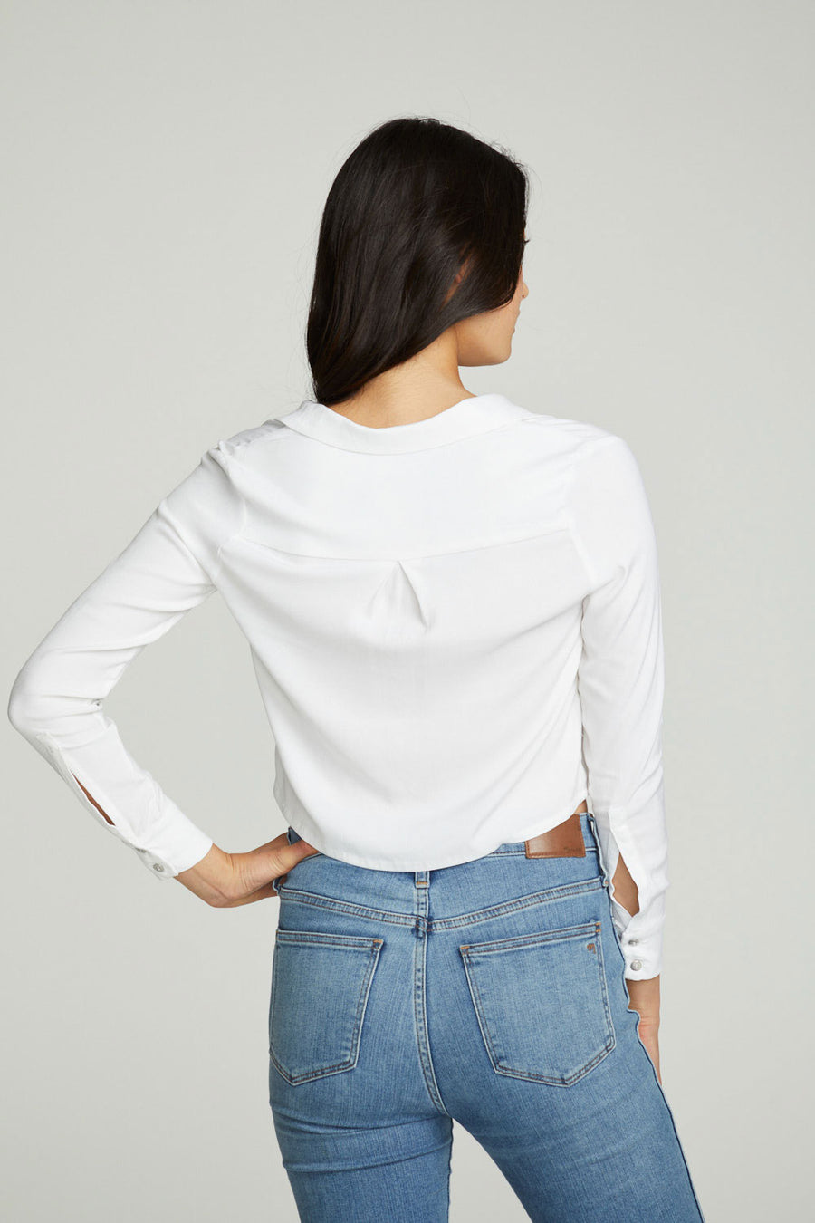 Cropped Long Sleeve Button Down Shirt WOMENS chaserbrand