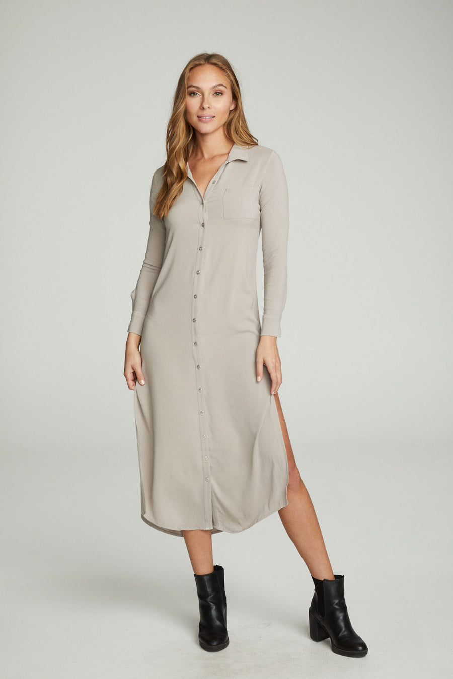 Long Sleeve Button Down Shirttail Maxi Skirt WOMENS chaserbrand