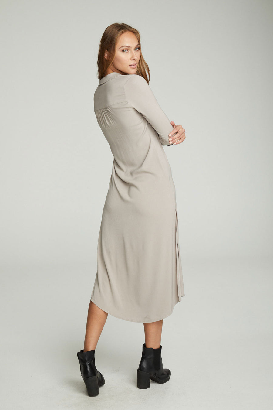 Long Sleeve Button Down Shirttail Maxi Skirt WOMENS chaserbrand