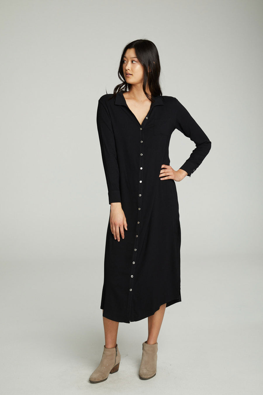 Long Sleeve Button Down Shirttail Maxi Skirt WOMENS chaserbrand