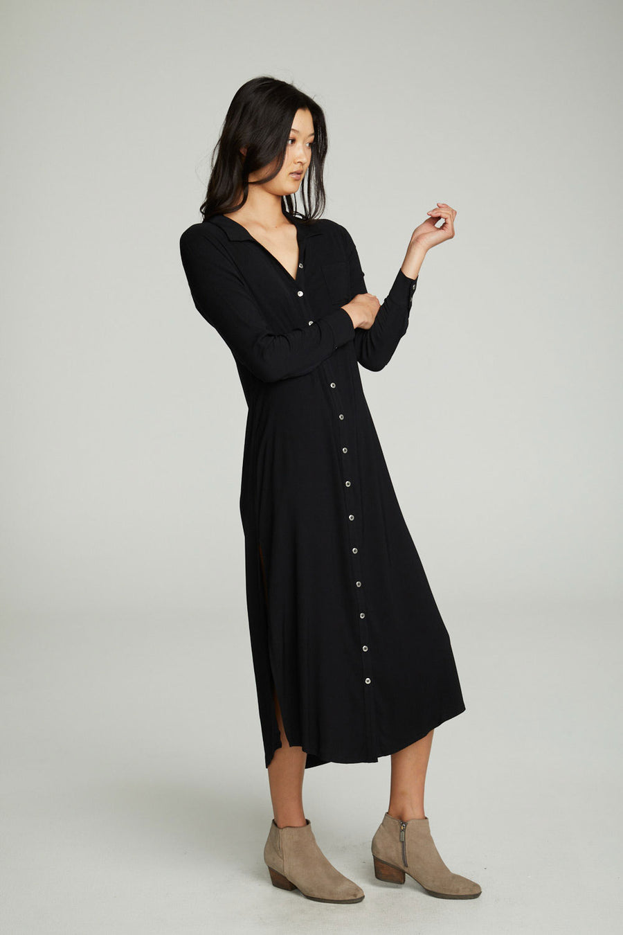 Long Sleeve Button Down Shirttail Maxi Skirt WOMENS chaserbrand