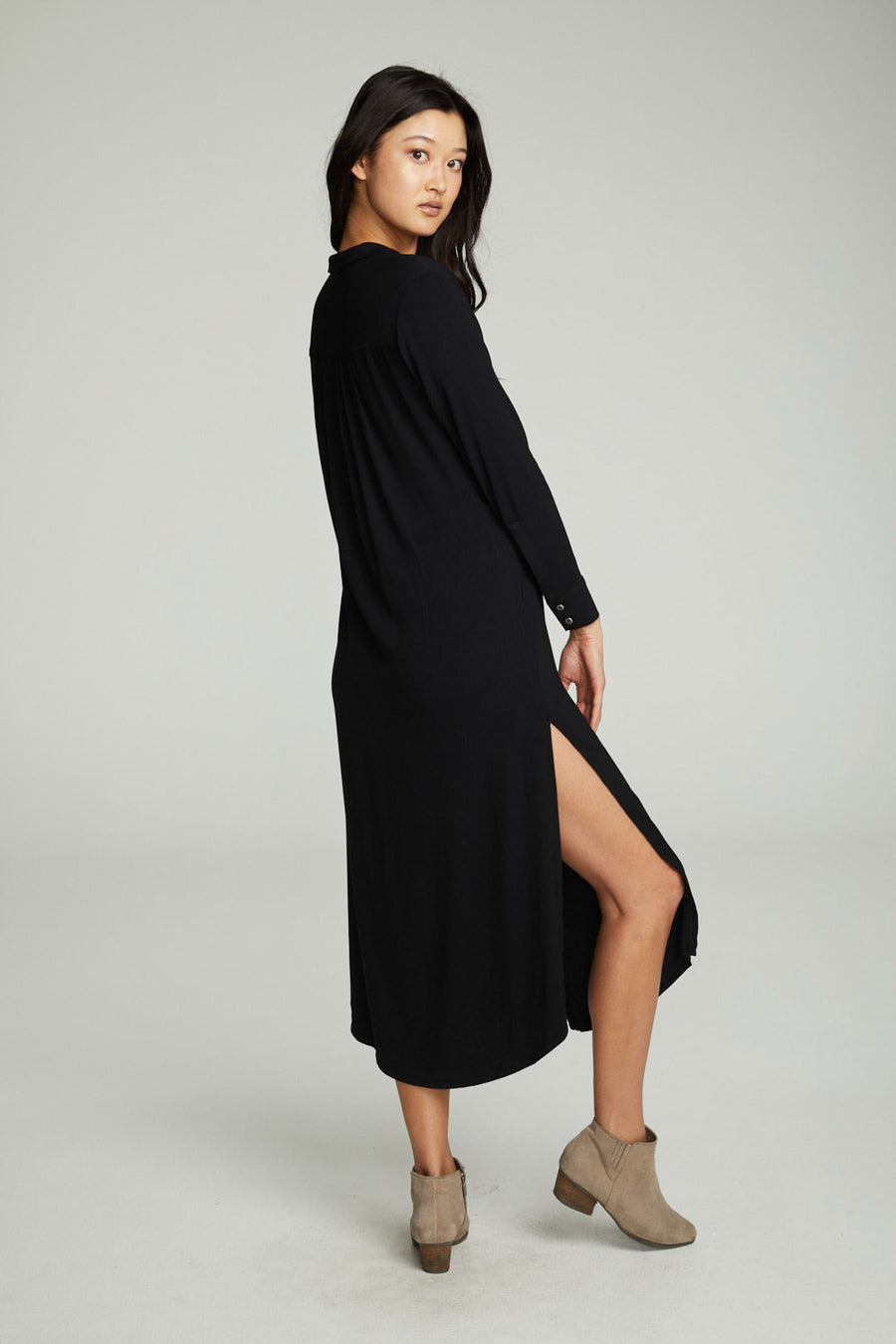 Long Sleeve Button Down Shirttail Maxi Skirt WOMENS chaserbrand