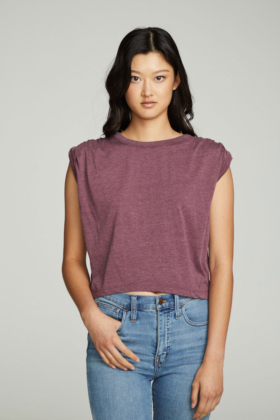 Shirred Muscle Tee With Twisted Roll Sleeve WOMENS chaserbrand