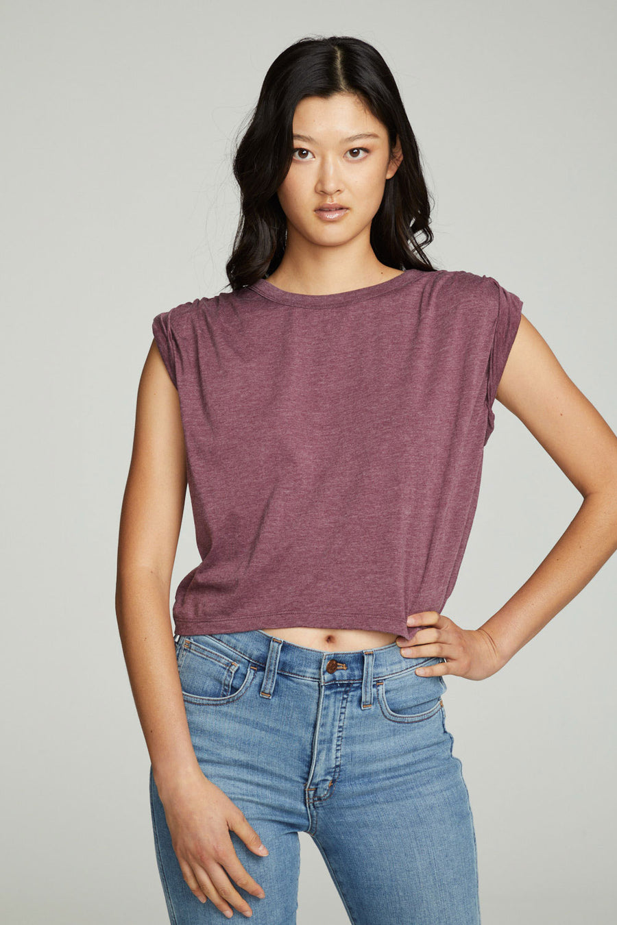 Shirred Muscle Tee With Twisted Roll Sleeve WOMENS chaserbrand