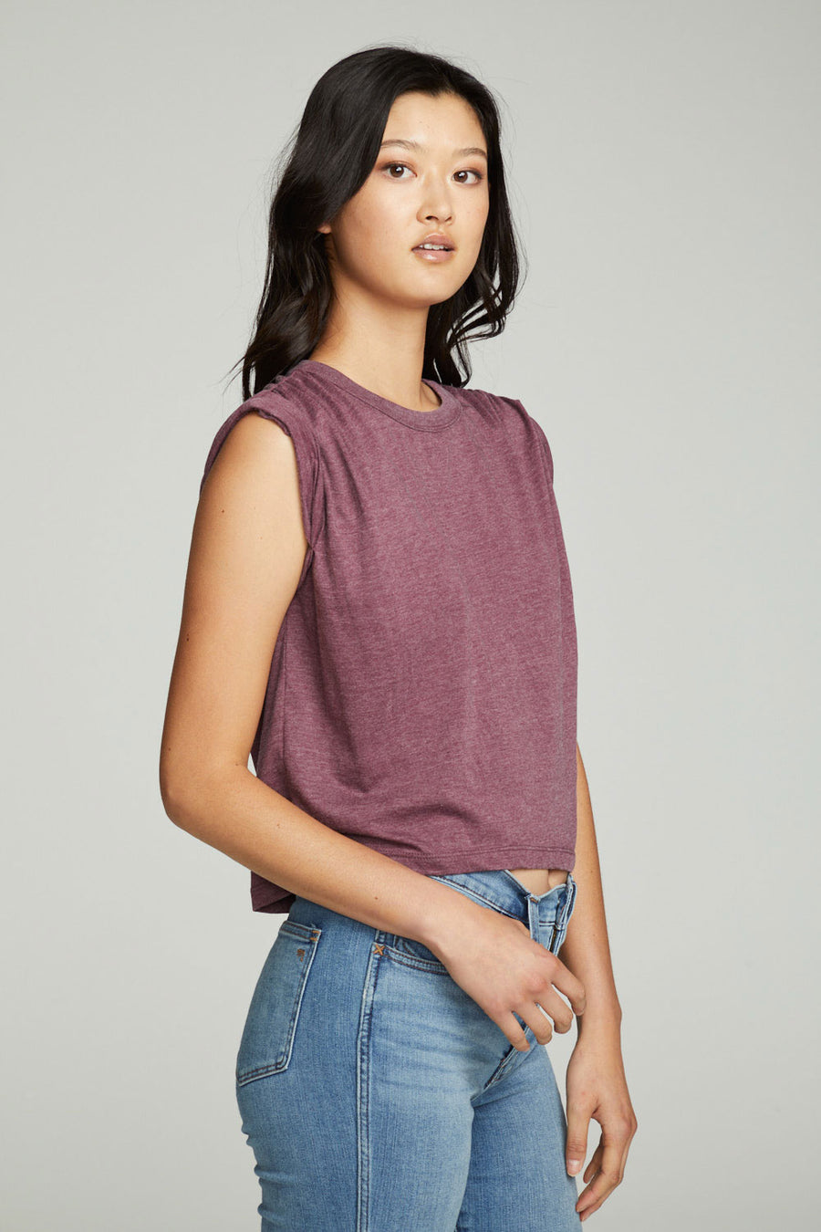 Shirred Muscle Tee With Twisted Roll Sleeve WOMENS chaserbrand