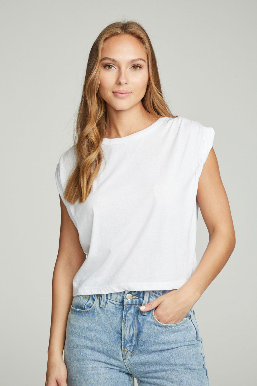 Shirred Muscle Tee With Twisted Roll Sleeve WOMENS chaserbrand
