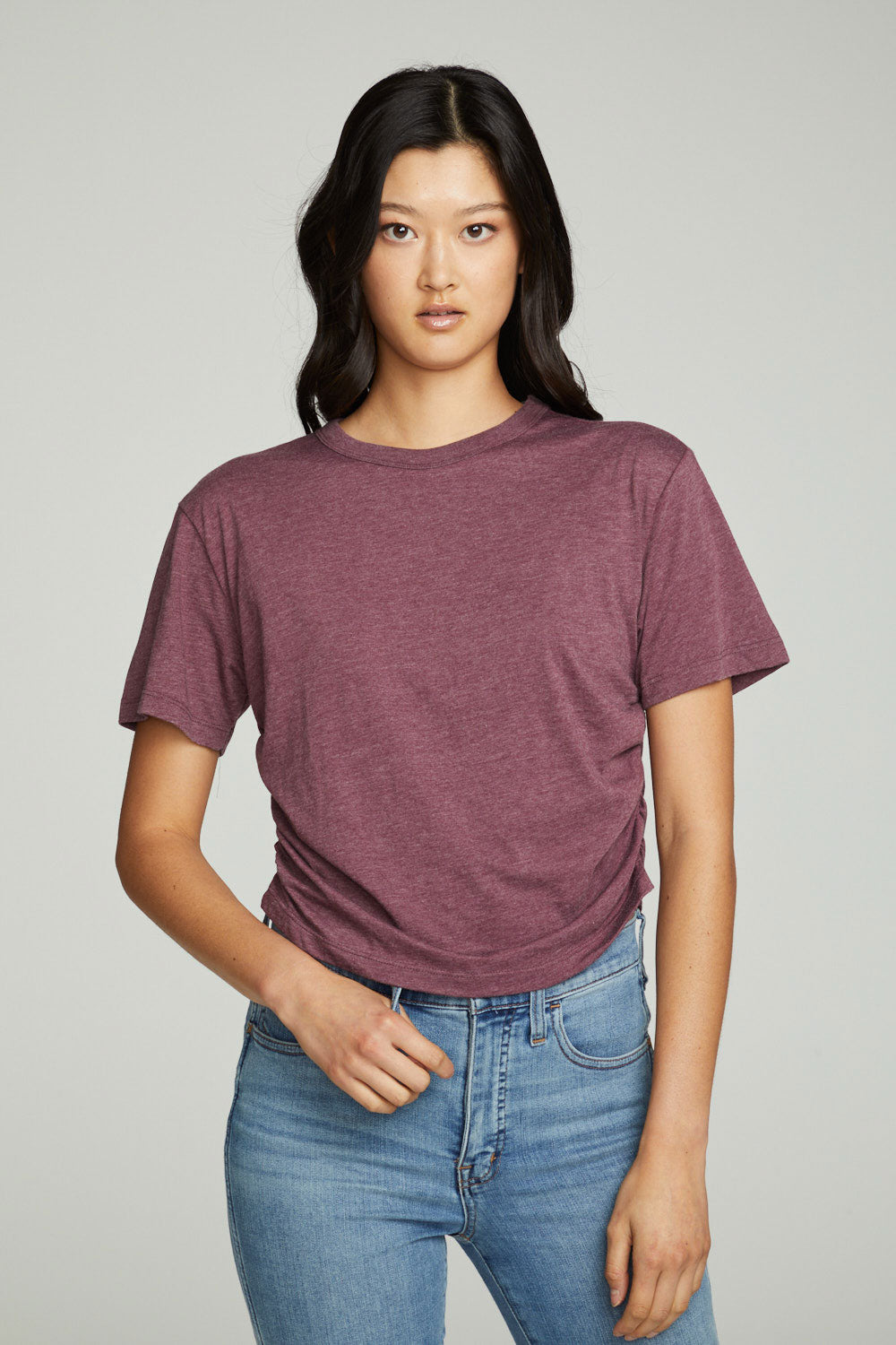 Short Sleeve Crew Neck Shirred Side Tee WOMENS chaserbrand