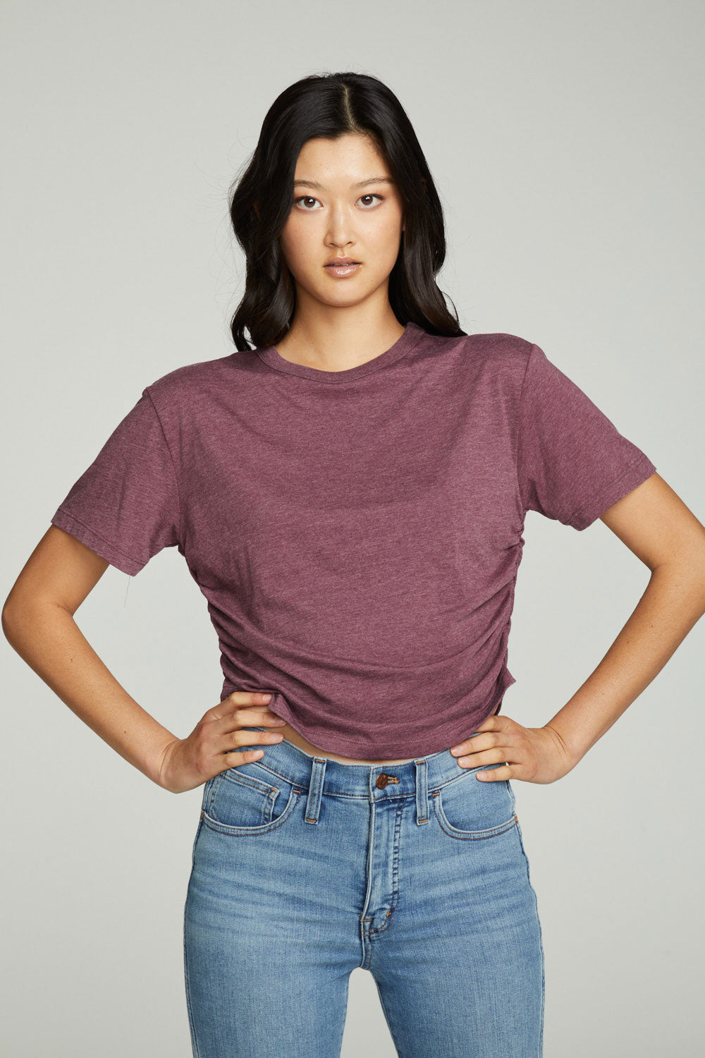 Short Sleeve Crew Neck Shirred Side Tee WOMENS chaserbrand