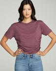 Short Sleeve Crew Neck Shirred Side Tee WOMENS chaserbrand