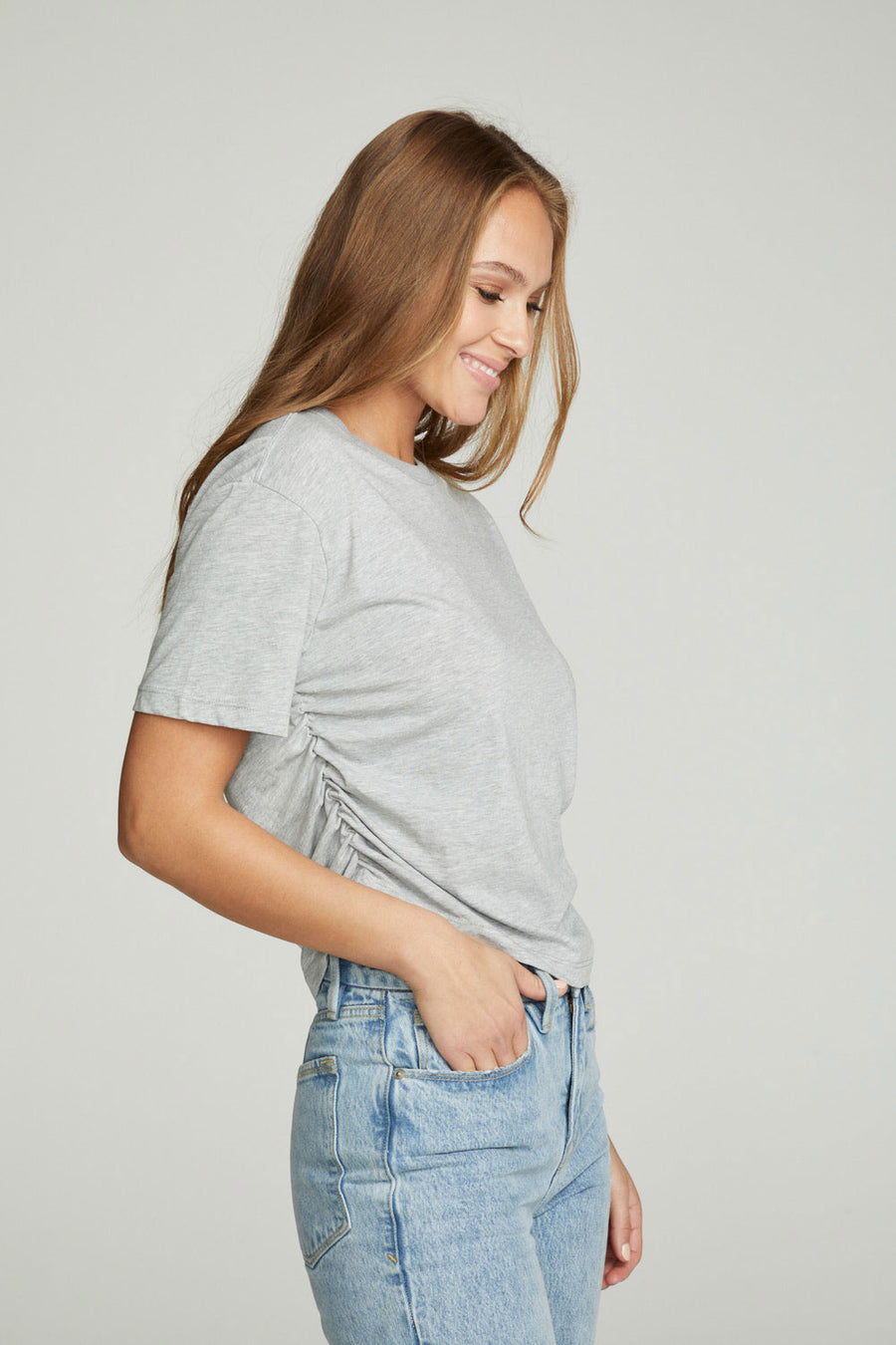 Short Sleeve Crew Neck Shirred Side Tee WOMENS chaserbrand