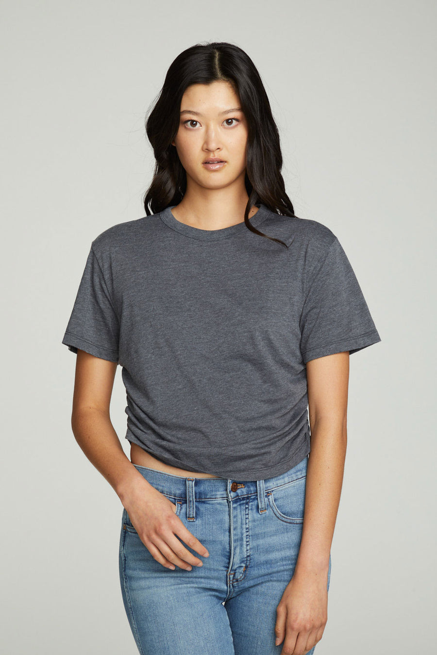 Short Sleeve Crew Neck Shirred Side Tee WOMENS chaserbrand