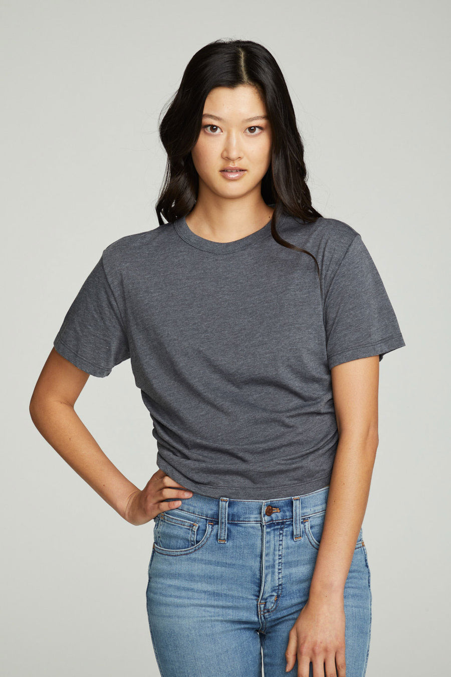 Short Sleeve Crew Neck Shirred Side Tee WOMENS chaserbrand