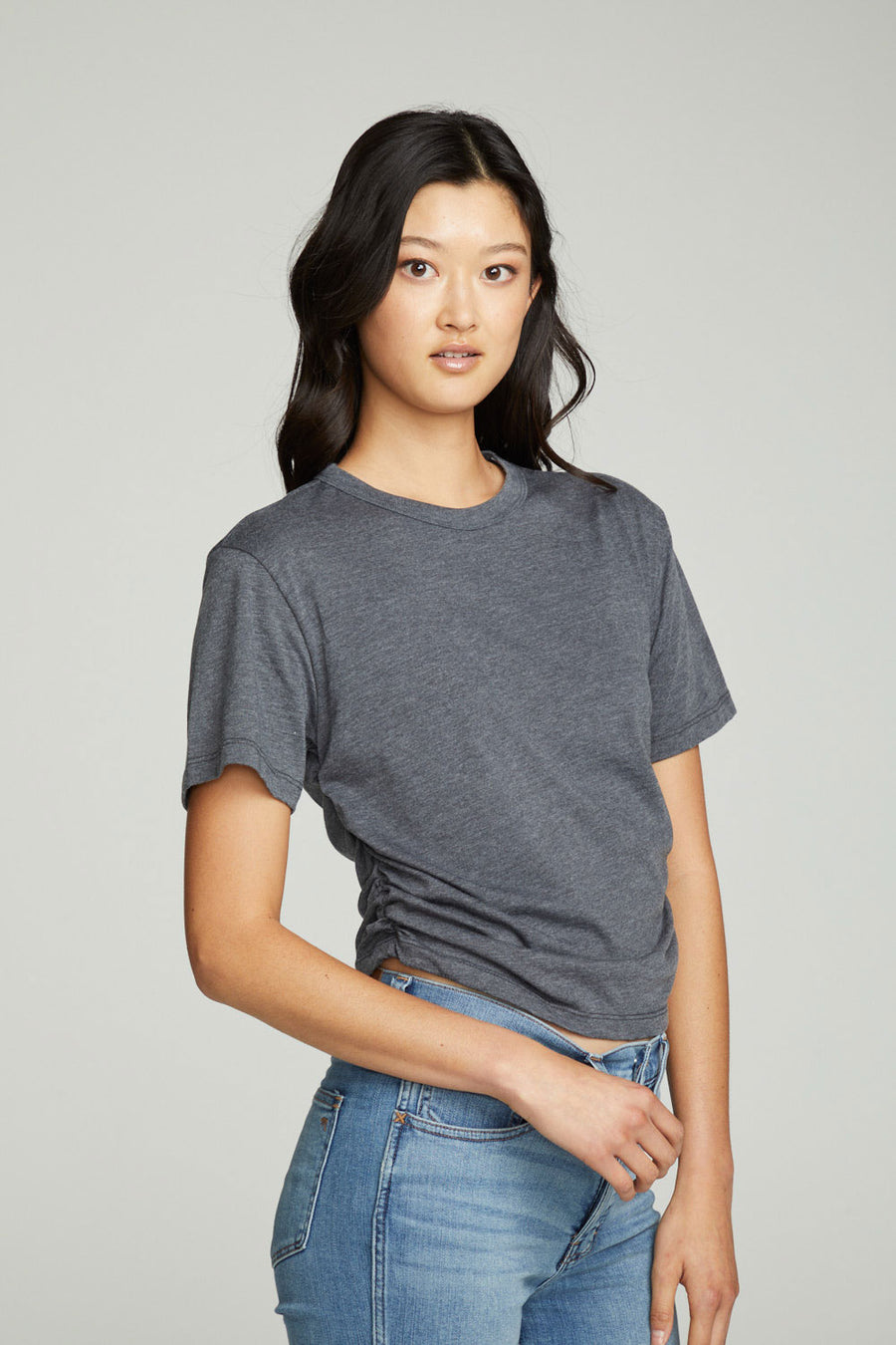 Short Sleeve Crew Neck Shirred Side Tee WOMENS chaserbrand