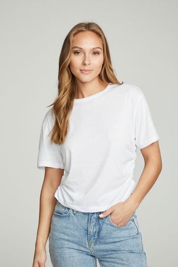 Short Sleeve Crew Neck Shirred Side Tee WOMENS chaserbrand