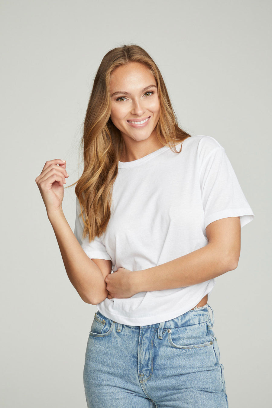 Short Sleeve Crew Neck Shirred Side Tee WOMENS chaserbrand