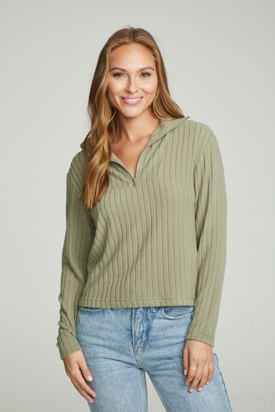 Zip Up Mock Neck Long Sleeve Pullover WOMENS chaserbrand