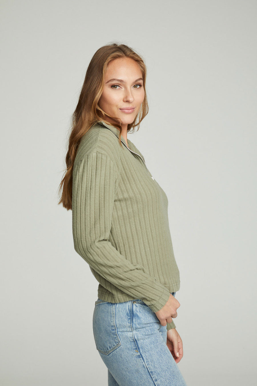 Zip Up Mock Neck Long Sleeve Pullover WOMENS chaserbrand