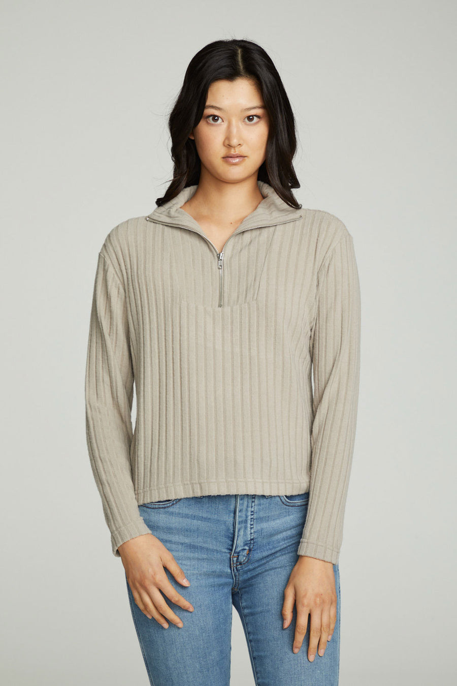Zip Up Mock Neck Long Sleeve Pullover WOMENS chaserbrand