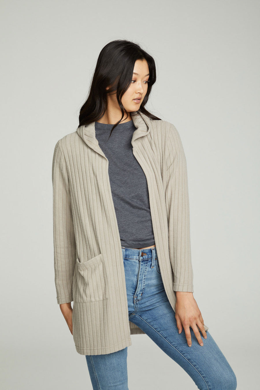 Hooded Open Duster Cardigan With Pockets WOMENS chaserbrand
