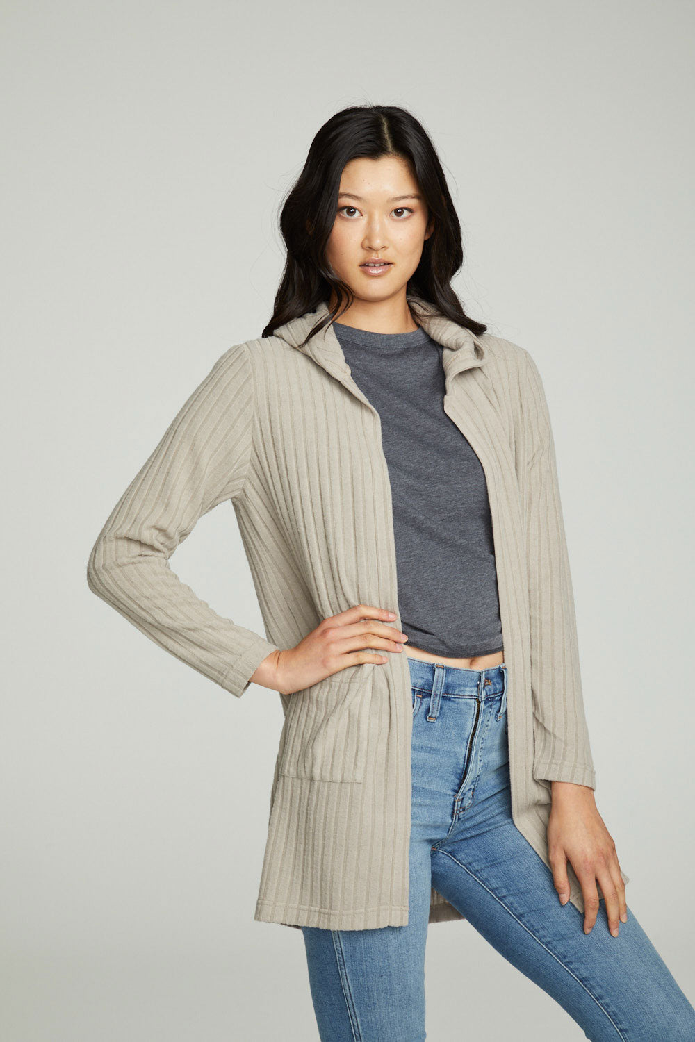 Hooded Open Duster Cardigan With Pockets WOMENS chaserbrand
