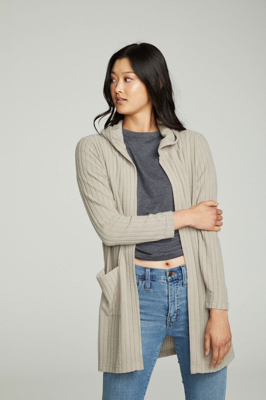 Hooded Open Duster Cardigan With Pockets WOMENS chaserbrand