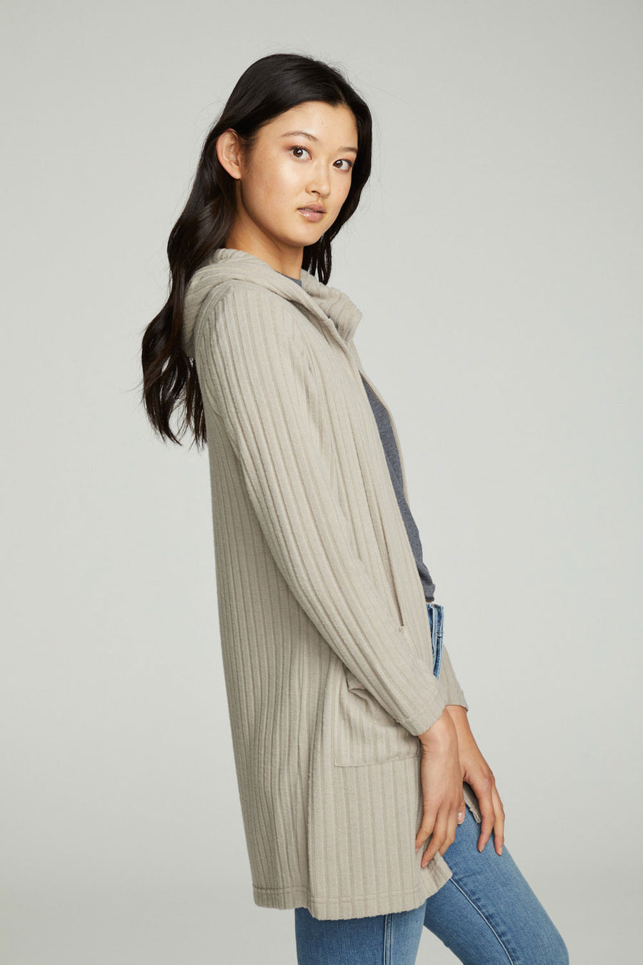 Hooded Open Duster Cardigan With Pockets WOMENS chaserbrand