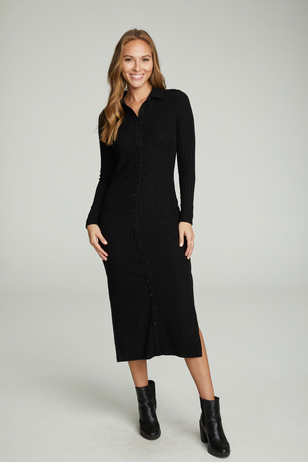 Long Sleeve Button Down Collar Dress WOMENS chaserbrand
