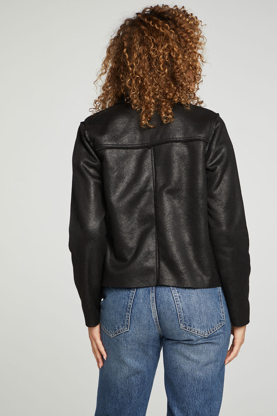 Faux Suede Shearling Reversible Long Sleeve Waterfall Neck Jacket WOMENS chaserbrand