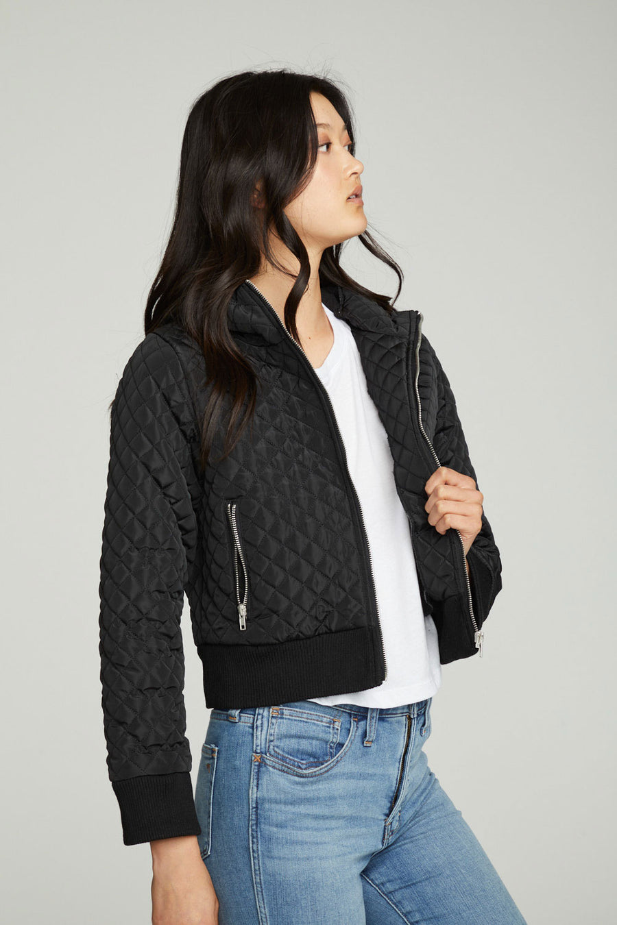Cropped Hooded Jacket With Rib WOMENS chaserbrand