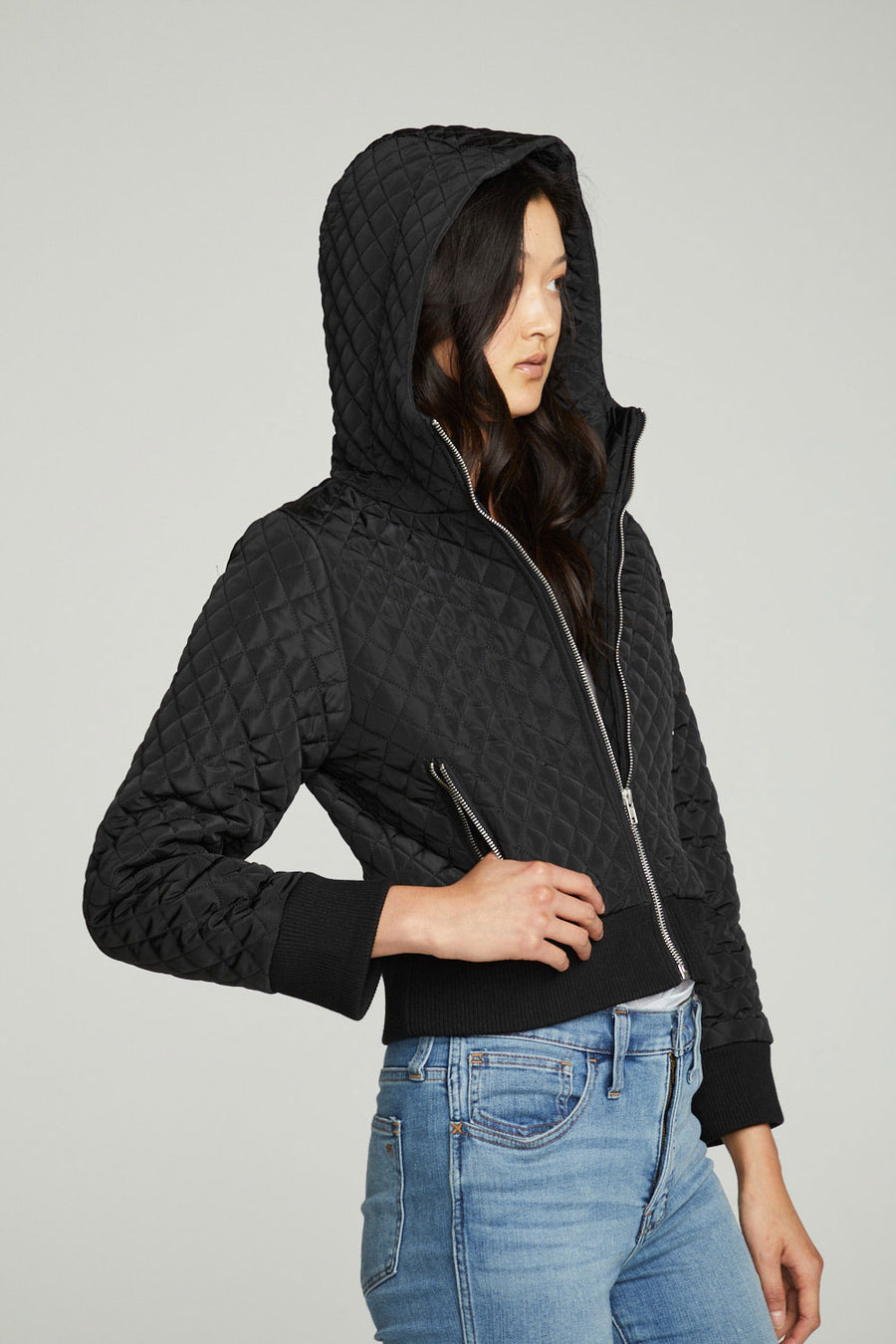 Cropped Hooded Jacket With Rib WOMENS chaserbrand