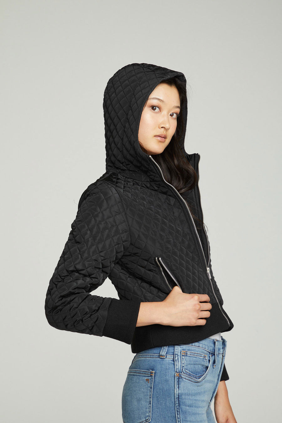 Cropped Hooded Jacket With Rib WOMENS chaserbrand