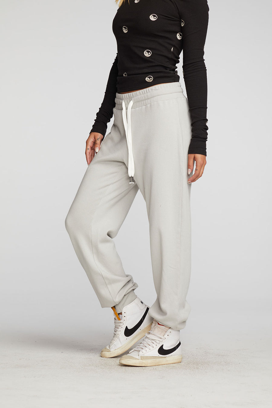 Cotton Fleece Joggers with Rib And Shoestring Tie Womens chaserbrand