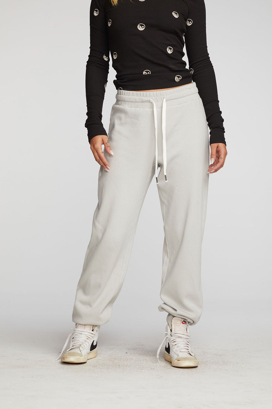 Cotton Fleece Joggers with Rib And Shoestring Tie Womens chaserbrand