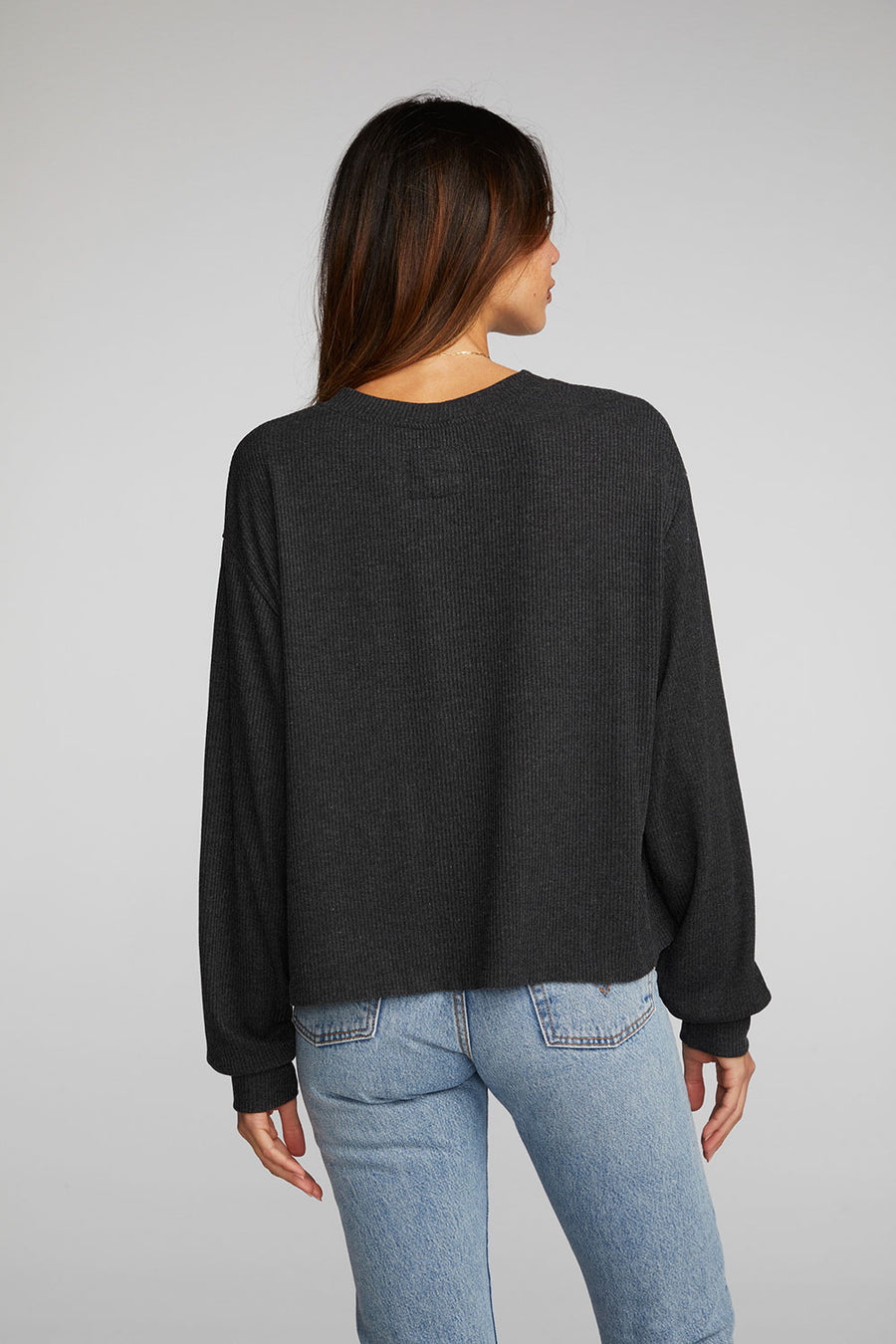 Recycled Love Rib Long Sleeve Henley with Deconstructed Hem Womens chaserbrand