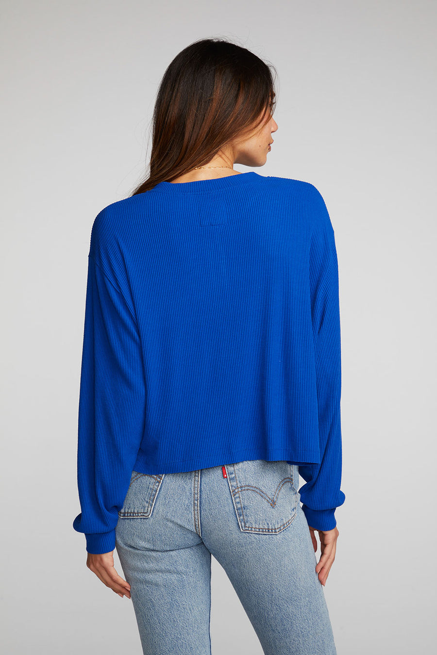 Recycled Love Rib Long Sleeve Henley with Deconstructed Hem Womens chaserbrand
