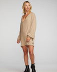 Poor Boy Rib V-neck Tunic with Button Side Seam Womens chaserbrand
