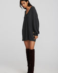 Recycled Bliss Knit V-neck Tunic with Button Side Seam Womens chaserbrand