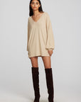 Recycled Bliss Knit V-neck Tunic with Button Side Seam Womens chaserbrand