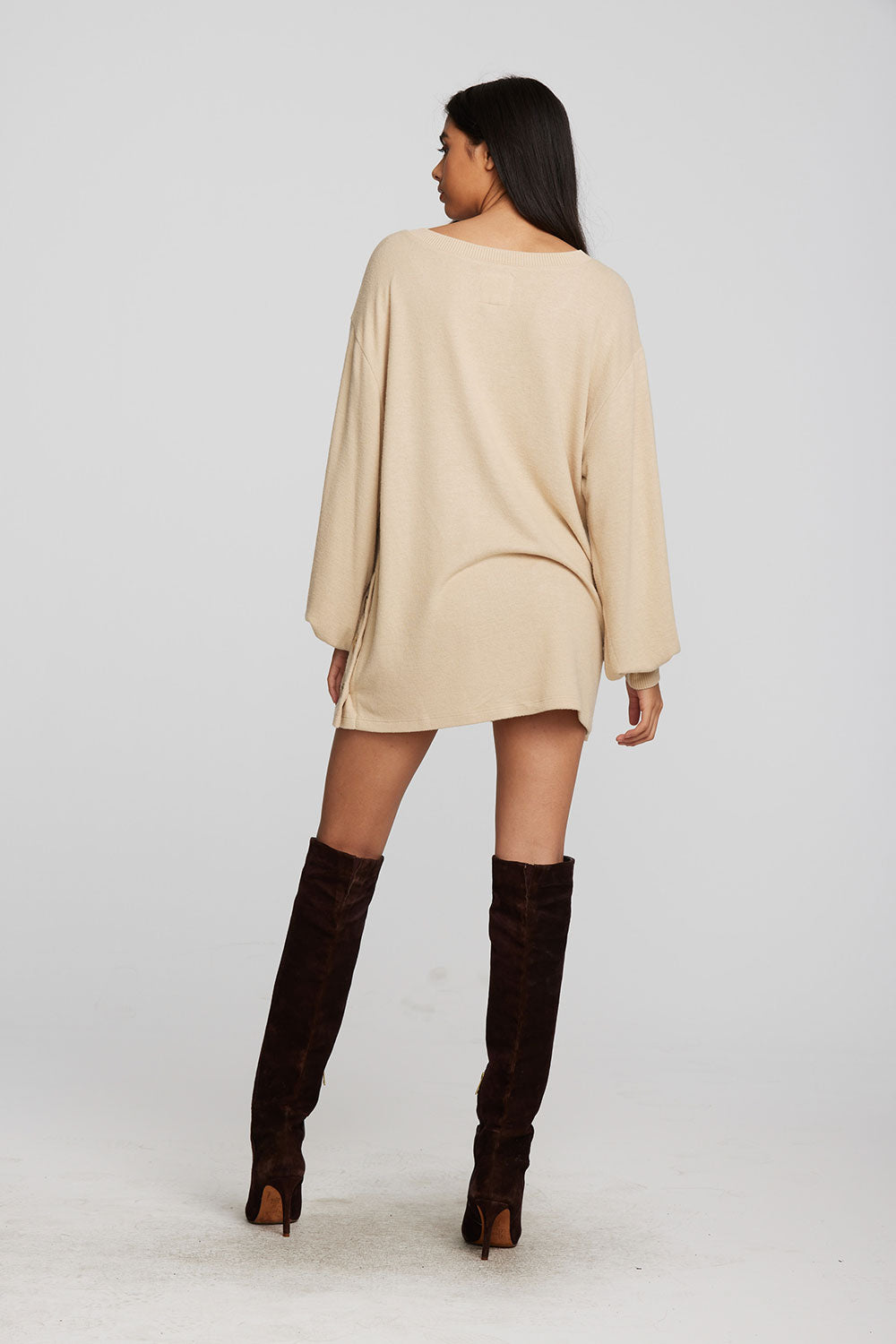 Recycled Bliss Knit V-neck Tunic with Button Side Seam Womens chaserbrand