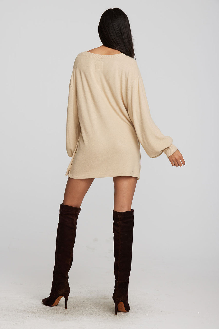 Recycled Bliss Knit V-neck Tunic with Button Side Seam Womens chaserbrand