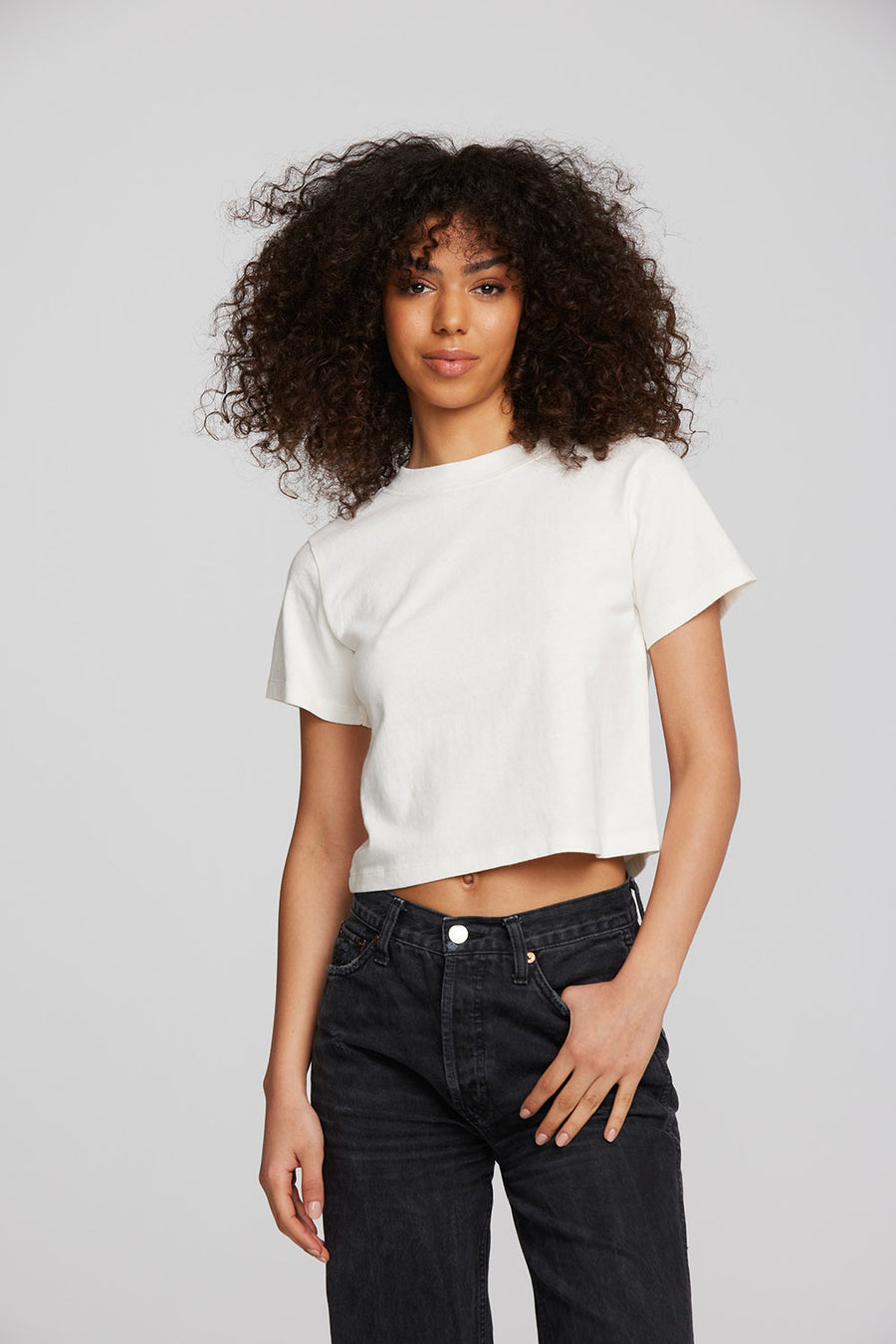 Coast Cotton Jersey Mockneck Tee with Rib Womens chaserbrand