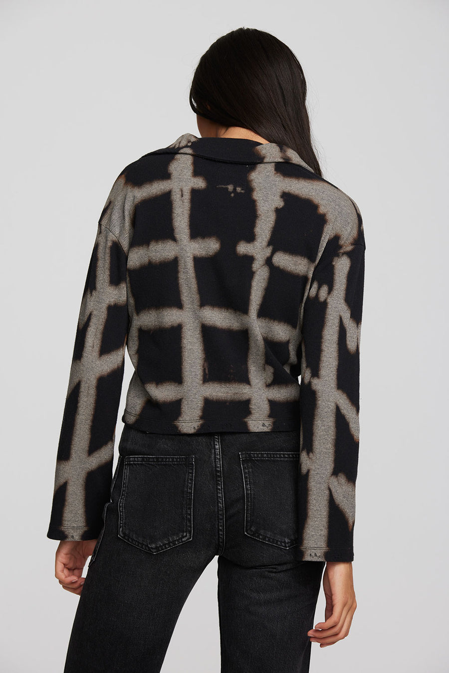 Recycled Vintage Rib Cropped Polo with Distressed Detail Long Sleeve Womens chaserbrand
