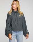 Poor Boy Rib Knit Cropped Pullover with Elastic Waist & Sleeve Womens chaserbrand