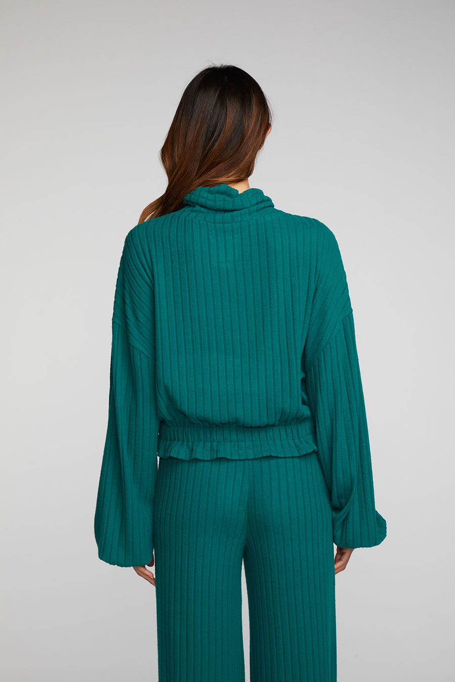 Poor Boy Rib Knit Cropped Pullover with Elastic Waist & Sleeve Womens chaserbrand